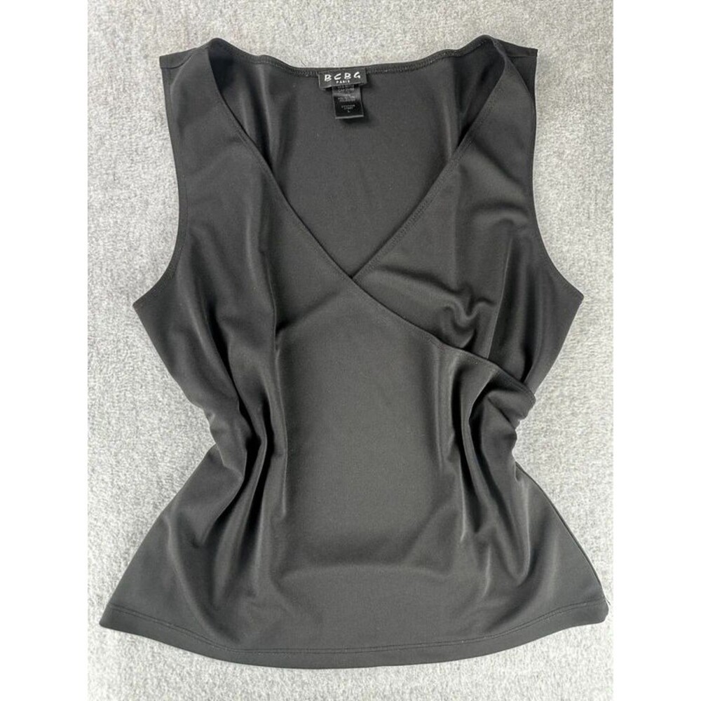 Y2K Bcbg V-Neck Sleeveless Top Size Large Black Going Out Shirt Vintage
